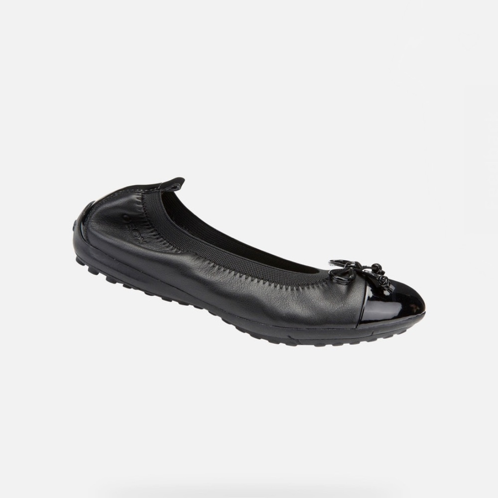 Geox Piuma Girl Leather ballerina flats Strap Bow Patent toe Size 36 US4 Respira